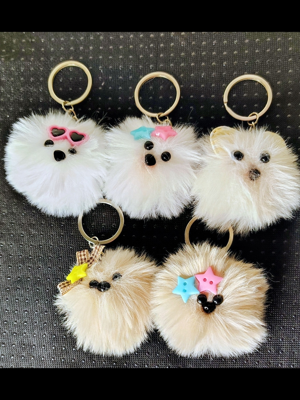Fluffy Pom Pom Key & Card Holder - White and Cream